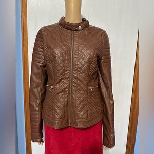 Women’s / Juniors Faux Leather Moto Jacket / Coat, Size XL, Brown
